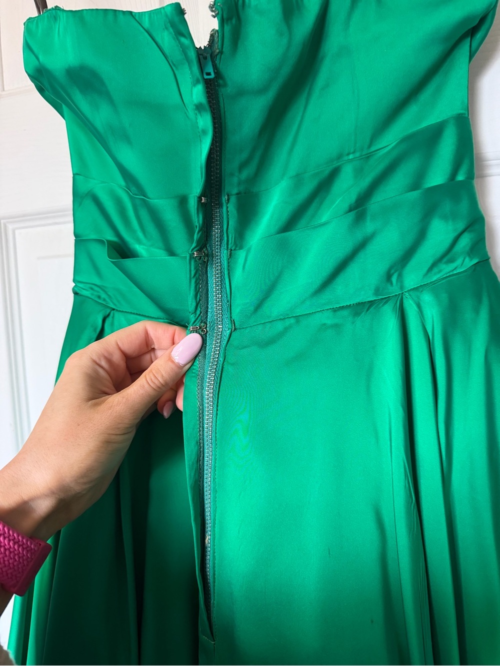 Vintage Emerald Green Strapless A-Line Dress - Picture 4 of 11